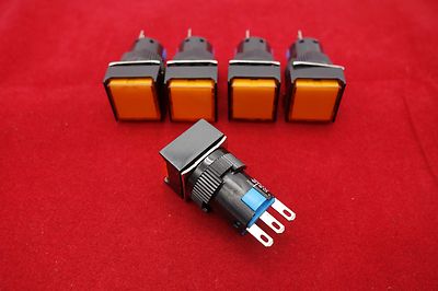 5PCS 16MM Yellow Square Maintained Latching PUSH BUTTON 3 Pins 250V AC 3A