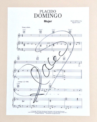 PLACIDO DOMINGO Signed 8.5x11'' SHEET MUSIC PAGE Mujer THREE TENORS coa