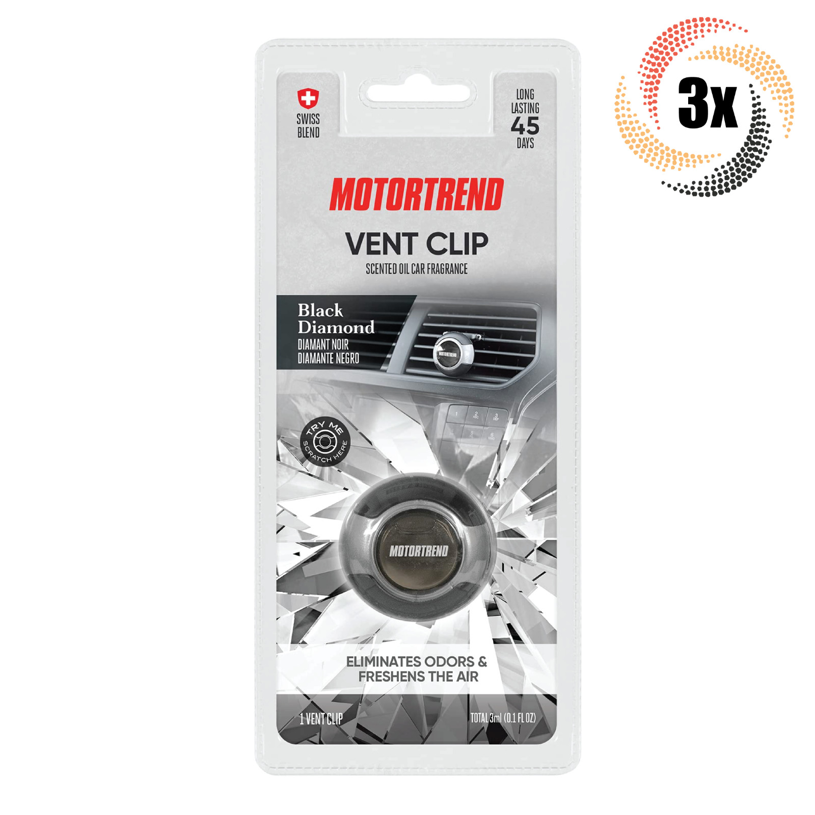 3 Упаковки освежителя воздуха Swiss Blend MotorTrend Black Diamond с зажимом для вентиляции по 2 штуки в каждой 3690₽