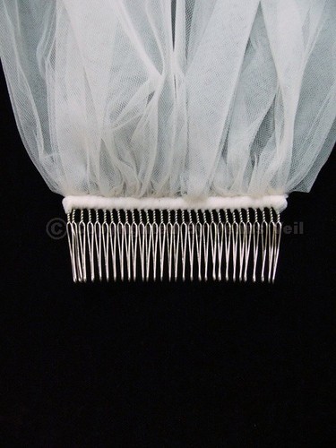 Handmade 2T White Fingertip Length Silver Bugle Beaded Edge Bridal Wedding Veil - Picture 5 of 5