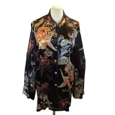 Citron Santa Monica XL Long Sleeve Button Down Asian Inspired Blouse Womens XL