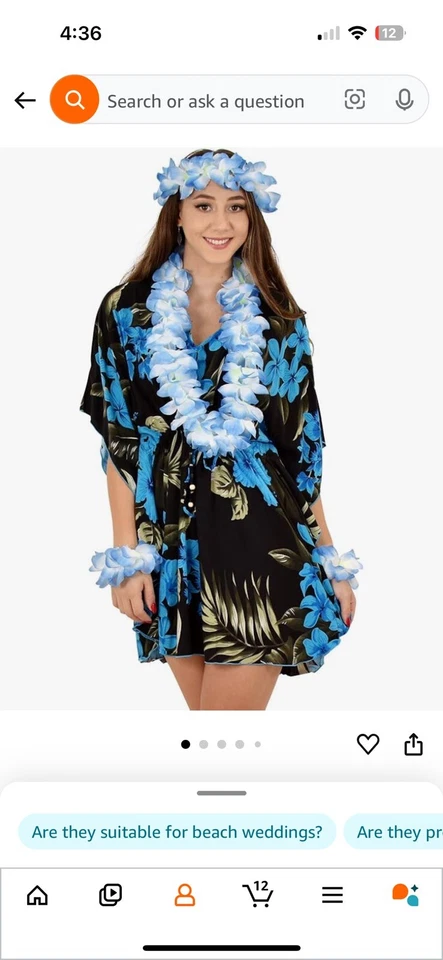 Синий поддельные леи, обруч для волос, ожерелье и повязки на запястье - Изображение 2 из 2