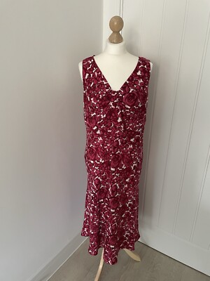 East Pure Linen Pink Floral Sleeveless Dress Fit And Flare Midi UK Size 14  | eBay UK