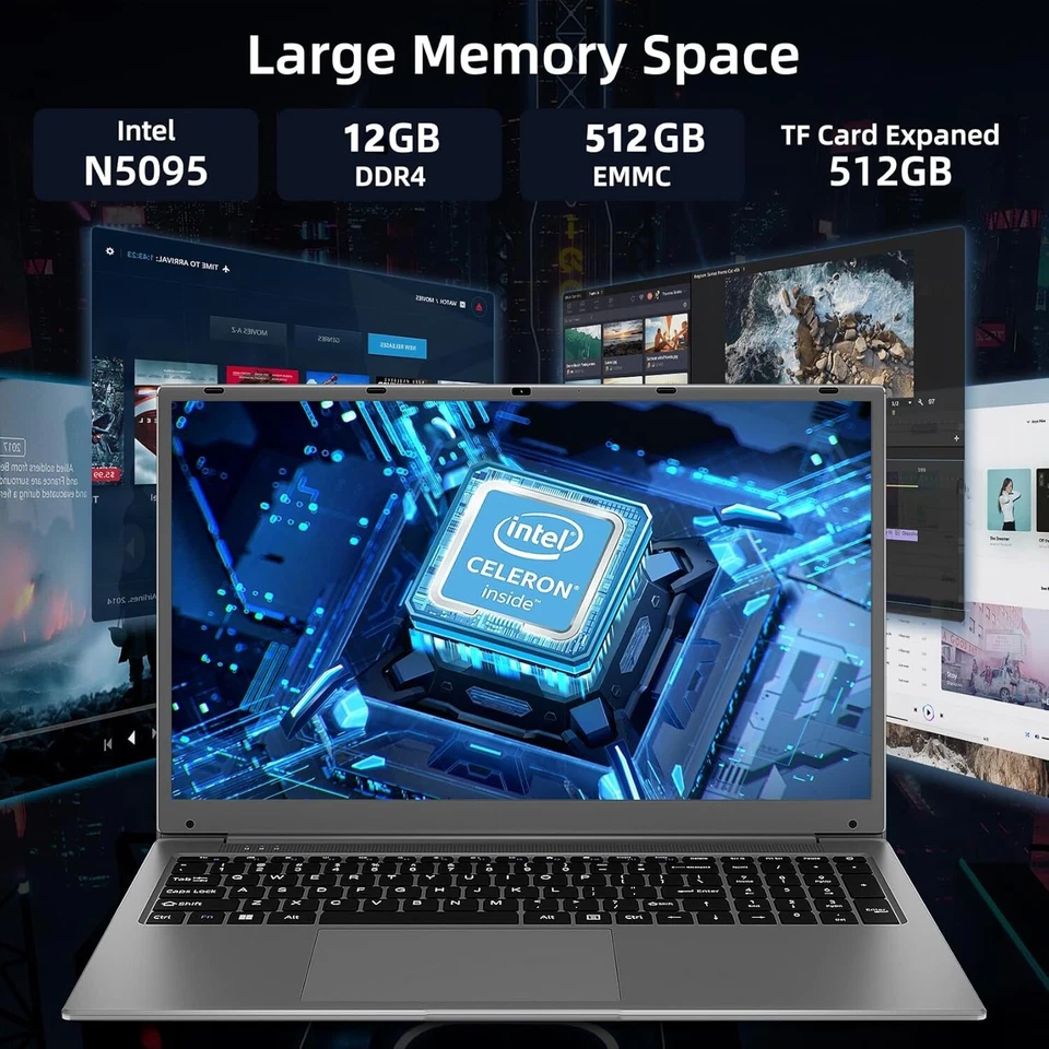 Naclud 17.3" Laptop 12GB RAM 512GB SSD Storage(TF Card 512GB), Celeron N5095A - Image 2 of 4