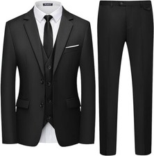 WULFUL Men's 3 Piece Slim Fit Suit Set Two Button Blazer Jacket Vest Pants XS