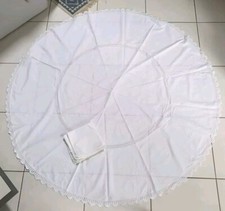 linge ancien Nappe Ronde 158 cm Coton  Dentelle  Filet Très Travaillé + 8 Servie