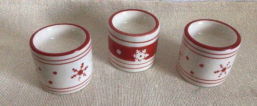 3er Set Kerzenhalter - Teelichthalter aus Keramik weiß-rot Höhe 5,2 cm Dm. 5,6 - Bild 2 von 6