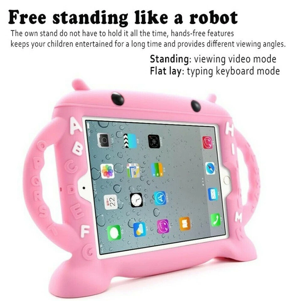 For iPad Mini 234 Pro9.7 5th Kids Silicone Rubber Cover Cartoon Robot Stand Case - Image 3 of 4