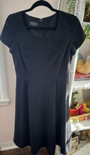 Pendelton A-Line Midi Little Black Dress Size 4 Scoop Neck Short Sleeve Pleated