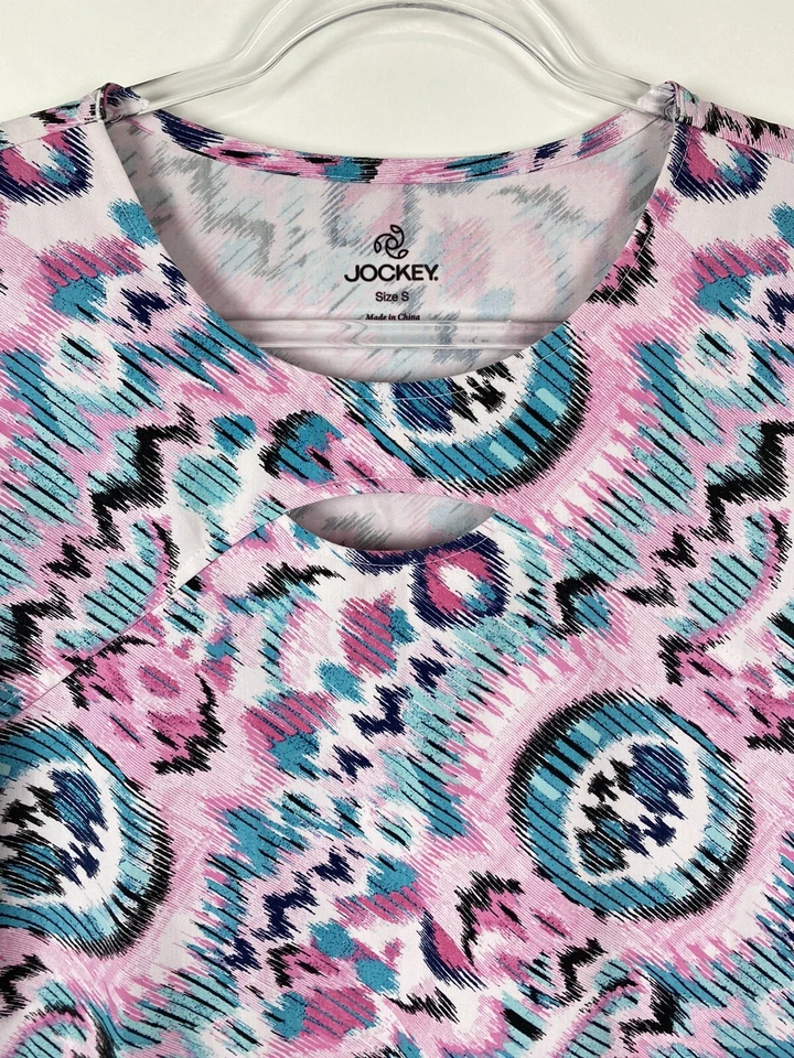 Jockey Scrub Top Women's Size S Pink Blue Pockets Cut Out 2289 Medical Nursing - Image 2 of 4