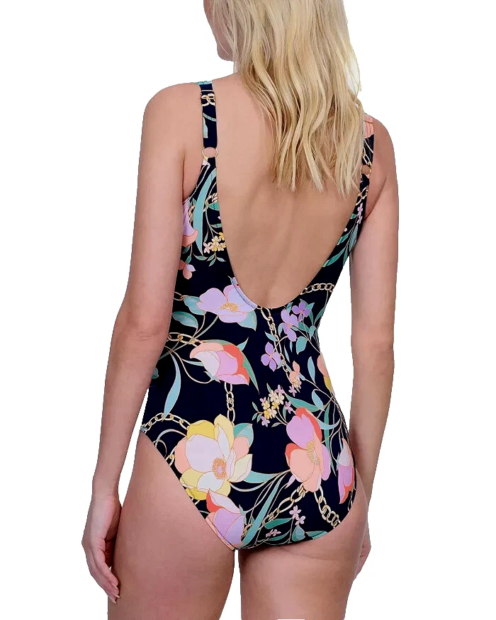 Traje de baño Gottex L112039 negro estampado Memories of Capri envolvente de una pieza talla 10 Foto 2 de 2