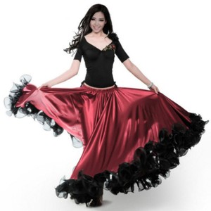 Flamenco Danza Moderna Swing Gonna Increspatura Elastico In Vita Sala Da Ballo Costume Slim Nuovo Ebay