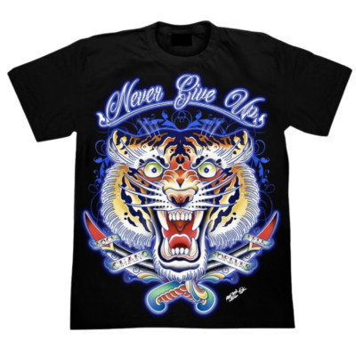 T-Shirt Tiger Never Give Up 4D Graphic Black Shirt Men Glow In The Dark New Year