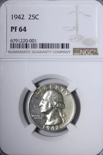 PROOF 1942 Washington Quarter NGC PF64 PR64 Toned SFM
