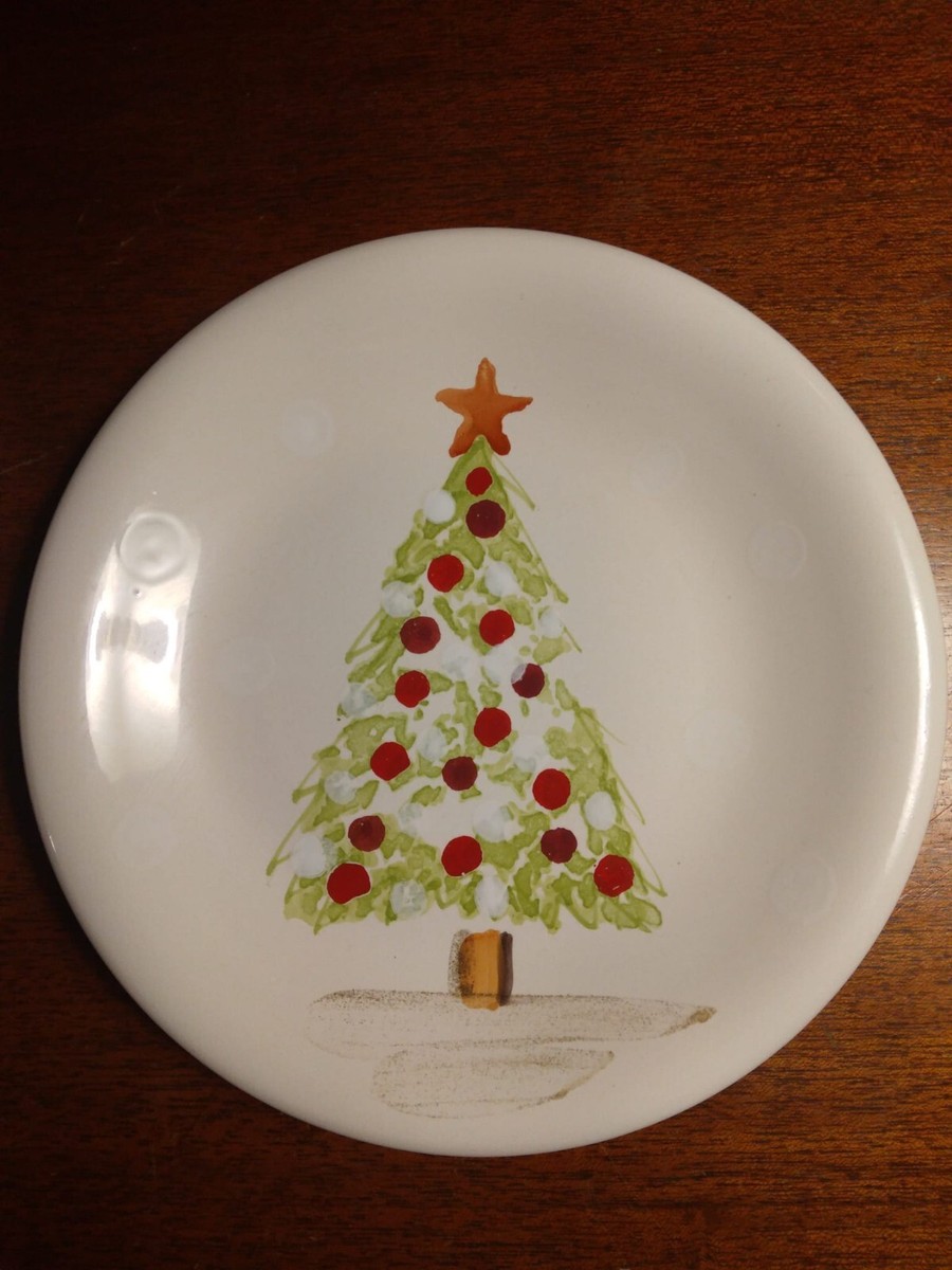 SARA HAND PAINTED Christmas Tree Plates Hand Made In Italy 8