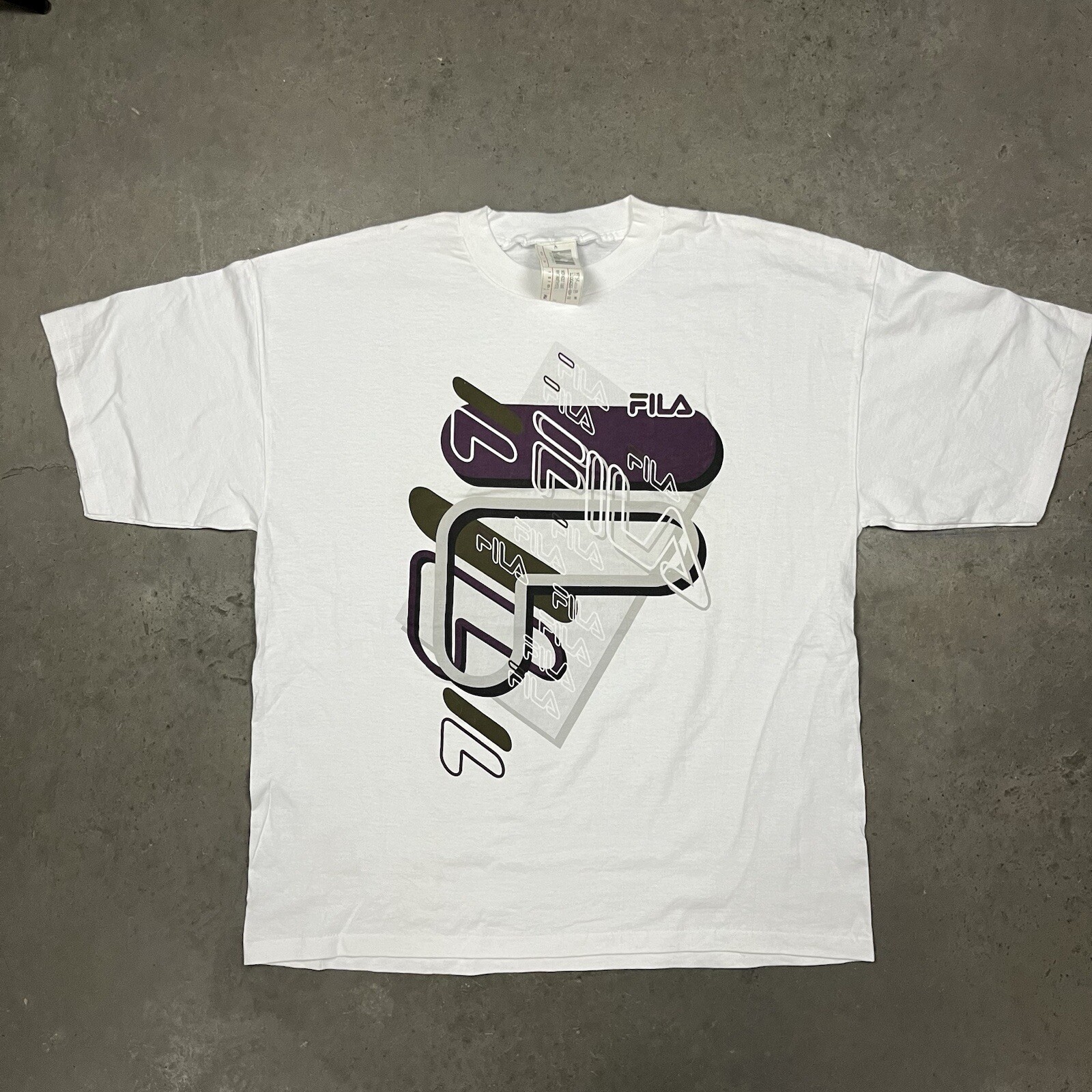 NUOVA T Shirt Vintage anni '90 Fila Graphic Bianca XL Made In USA