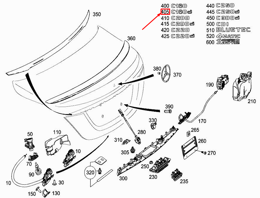 Neu MERCEDES-BENZ C W205 Modellschild der hinteren Türverkleidung A2058176900
