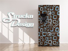 Abstract Square Pattern Brown Blue Fridge Freezer Wrap Side Door Vinyl Decal