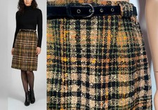 Vintage 60's Plaid Wool Midi Skirt Size 27 Waist