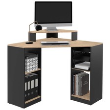 Bureau d'angle HARRY noir et façon hêtre gain de place bureau informatique avec