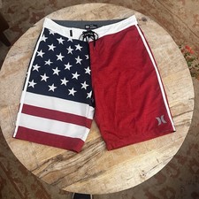 Hurley Board Shorts Mens 30 Red White Blue USA Flag Patriotic Swim 9" Phantom