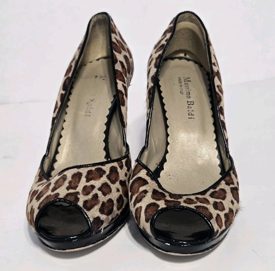 Massimo Baldi Heels Womens 8 Leopard Cheetah Patent Leather Peep Toe Animal - Image 2 of 4