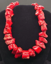 Vtg Natural Undyed Red Coral Chunk Chunky Necklace