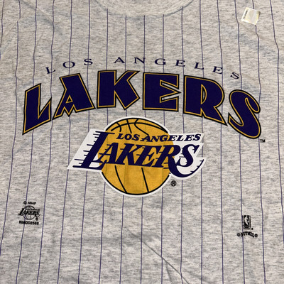 90s VTG Los Angeles Lakers XL Shirt NBA Nutmeg Grey & Purple Pinstripes USA Made