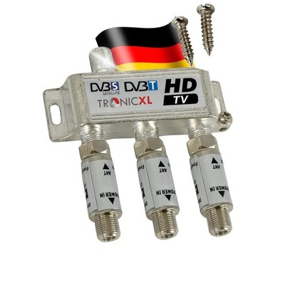 3-fach Sat Splitter 60dB Verstärker Antennenverteiler Weiche DVB-S2 DVB-T2 TV