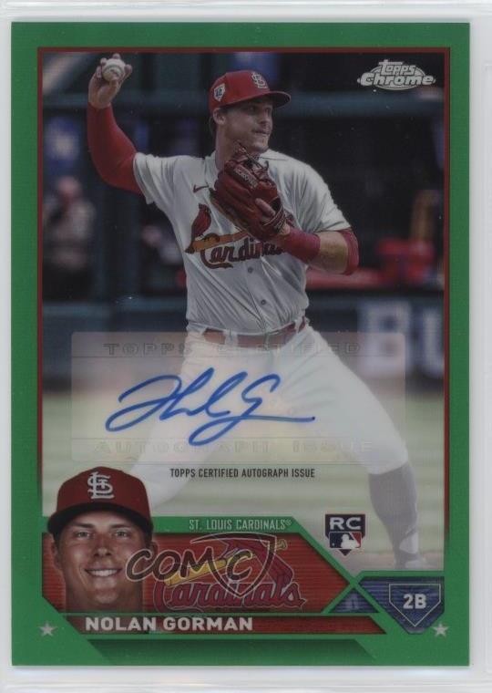 2023 Topps Chrome Update Green Refractor 61/99 Nolan Gorman #AC-NG Auto 1bj7