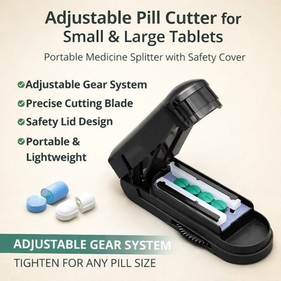 Adjustable Pill Cutter for Small And Large Tablets portable Builder With Safety 