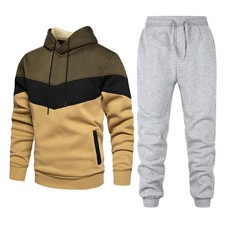 Men'S Sport Suit Fashion Casual Spring and Autumn Patchwork Hoodie Trousers Two-