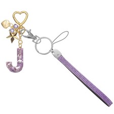 Initial Letter Keychain Letter-J Keychains Bling Love Star Key Chain Purple
