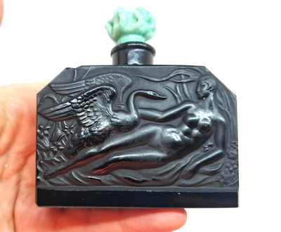 Antique  Czech Art Deco Hoffman Leda and the Swan  Glass Perfume Bottle