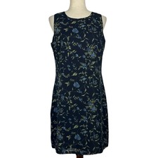 Old Navy Dress Y2K Women Size 10 Navy Floral Shift Rayon Sleeveless Boho Cottage