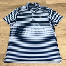 G Fore Light Blue Striped Short Sleeve Golf Polo Athletic Stretch Mens Large