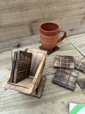 Funky Wooden Square  Drink Coasters Kitchen Dining Coffee Table Cup Decor