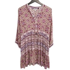 Billabong Mini Dress Womens M Tiered Boho Earthy Peasant Floral Festival Hippie