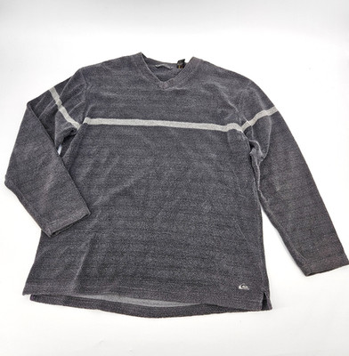 Quiksilver Remake V Neck Fleece Pullover Men's Size Large Gray with Stripe