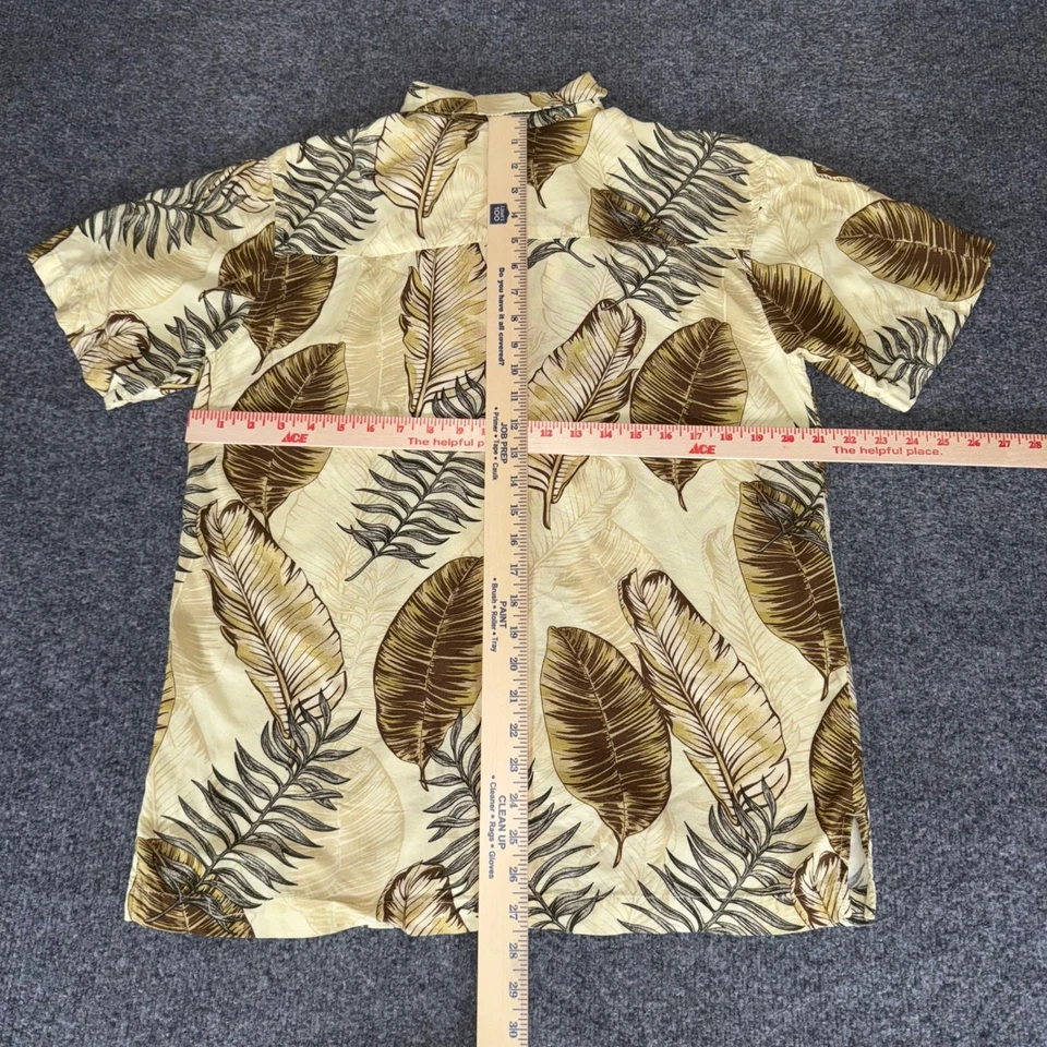 Joe Marlin Mens Medium Hawaiian Shirt Beige Rayon Tropical Leaf Print Button Up - Image 4 of 4
