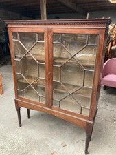 Vintage Antique Brown Wooden Glass Front Lockable Display Cabinet