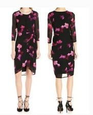 T TAHARI Womens Ingrid dress Size large Black Floral Mesh Sheath new $118