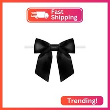 Rainbow Pana 120 Pack Twist Tie Bows for Treat Bags 3" Small Black Satin Ribbon 