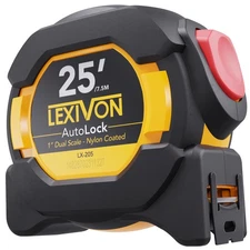 LEXIVON 25Ft/7.5m AutoLock Tape Measure | 1-Inch Wide Blade with Nylon Coating,
