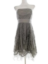 VILA Damen Ballkleid/Abendkleid Gr. S Grau Ärmellos Spitzenstickerei Knielang