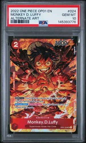 2022 ONE PIECE OP01-ROMANCE DAWN ALTERNATE ART #024 MONKEY D. LUFFY PSA 10