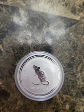 2008 Australia Lunar Year of the Rat 1 oz Silver Coin BU in Orig Cap Mint Cond! 