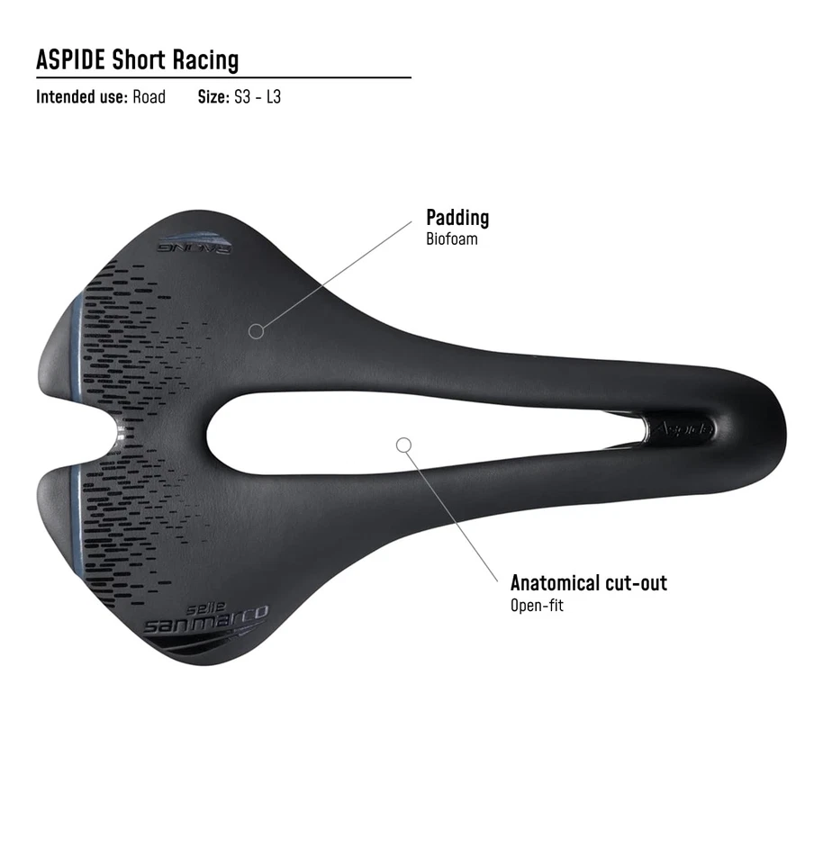 Sillín corto Aspide de carreras de ajuste abierto-manganeso, negro, para hombre, estrecho Foto 3 de 4