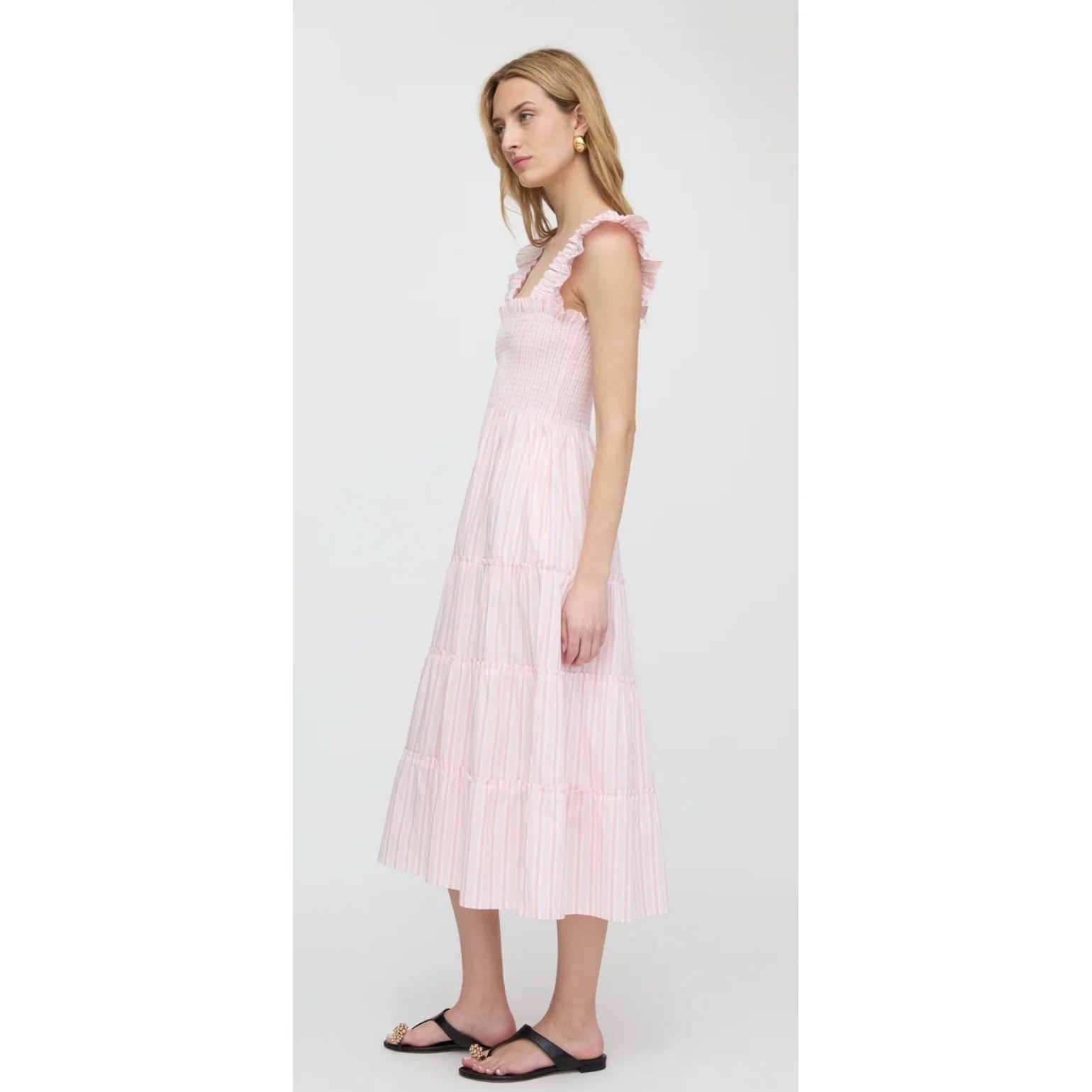 Hill House Home Ellie Nap Dress Pink Gingham Smocked Midi Pockets Womens Small