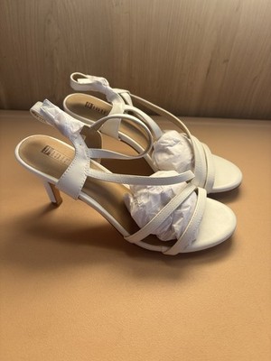IDIFU Women s Strappy Kitten Heel Sandals White PU Open Toe Size 8
